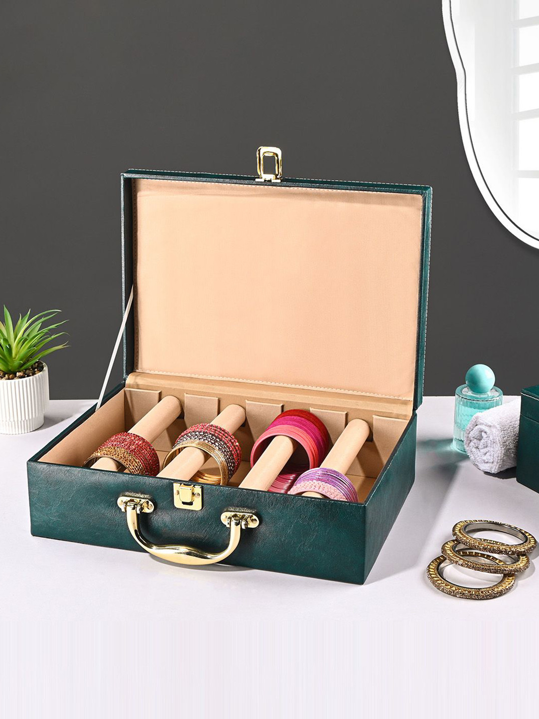 Kuber Industries Green 2 Pieces Brand Logo Printed Bangle Box Jewellery Organisers