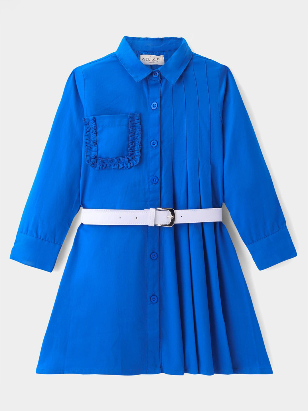 ARIAS By LARA DUTTA Girls Pleated Cotton Shirt Dress With Belt