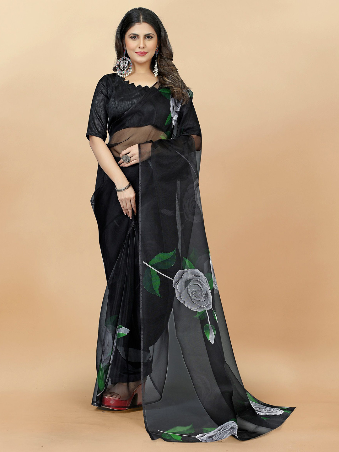 TATMIN Floral Printed Organza Saree