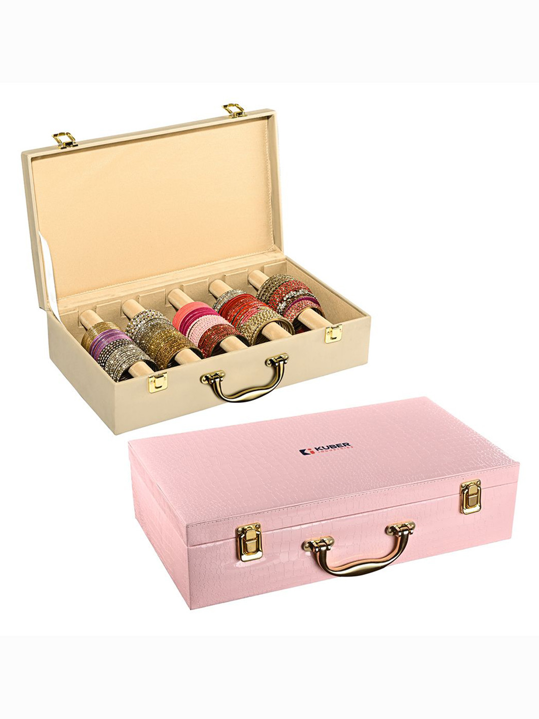 Kuber Industries Beige and Set of 2 Faux Leather Bangle Box Jewellery Organisers