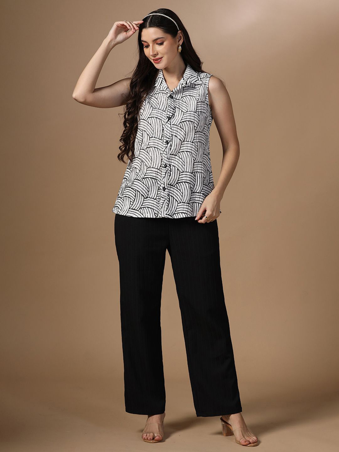 Moda Rapido White Embroidered Shirt Collar Shirt With Trouser