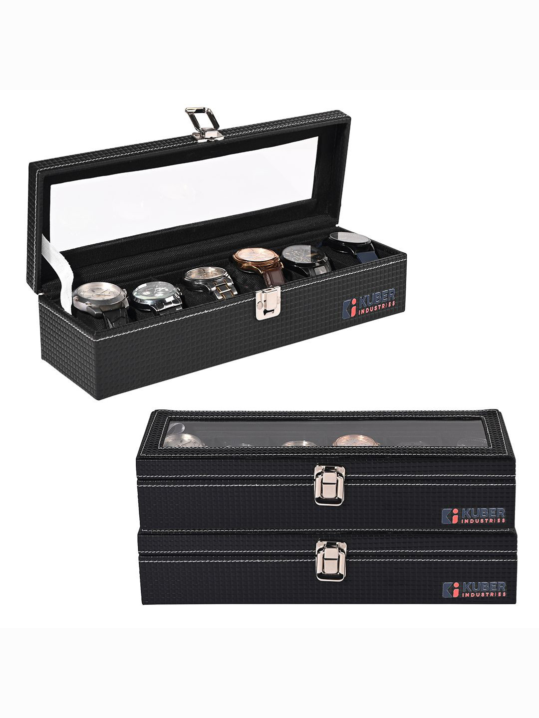 Kuber Industries Men Back Pack Of 3 Premium Faux Leather 6 Slot Leather Watch Organiser