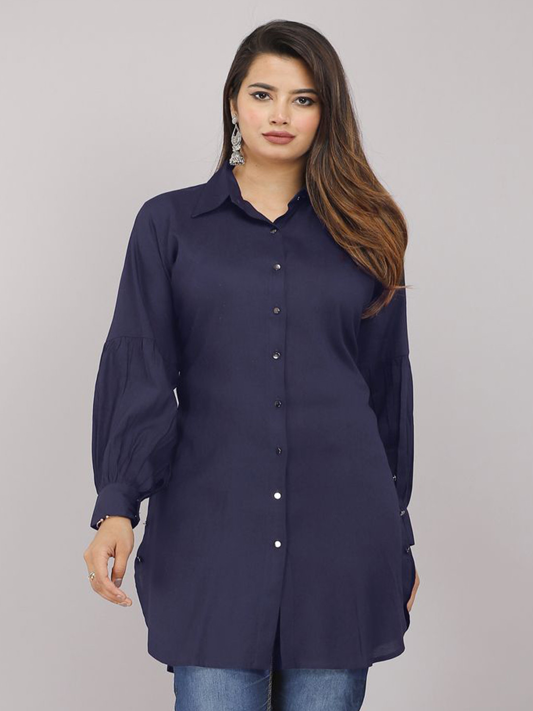 Myorica Women Standard Oversized Fit Spread Collar Solid Casual Shirt