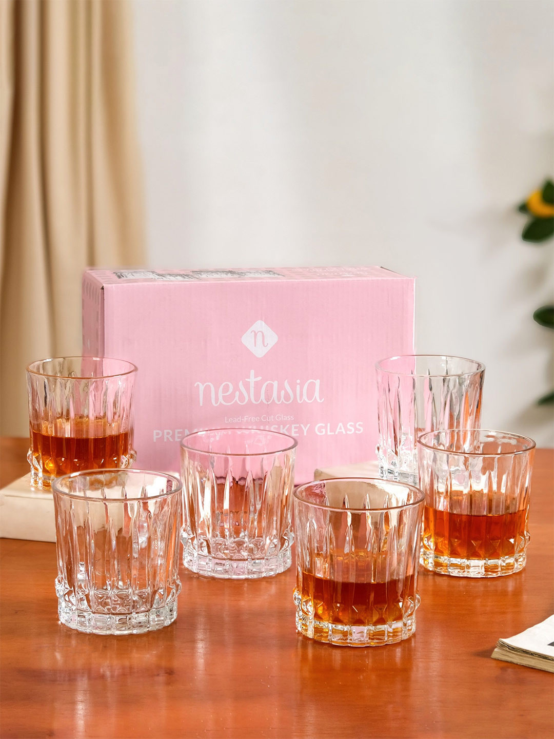 Nestasia Transparent 6 Pieces Fluted Scotch Glass 350 ml each