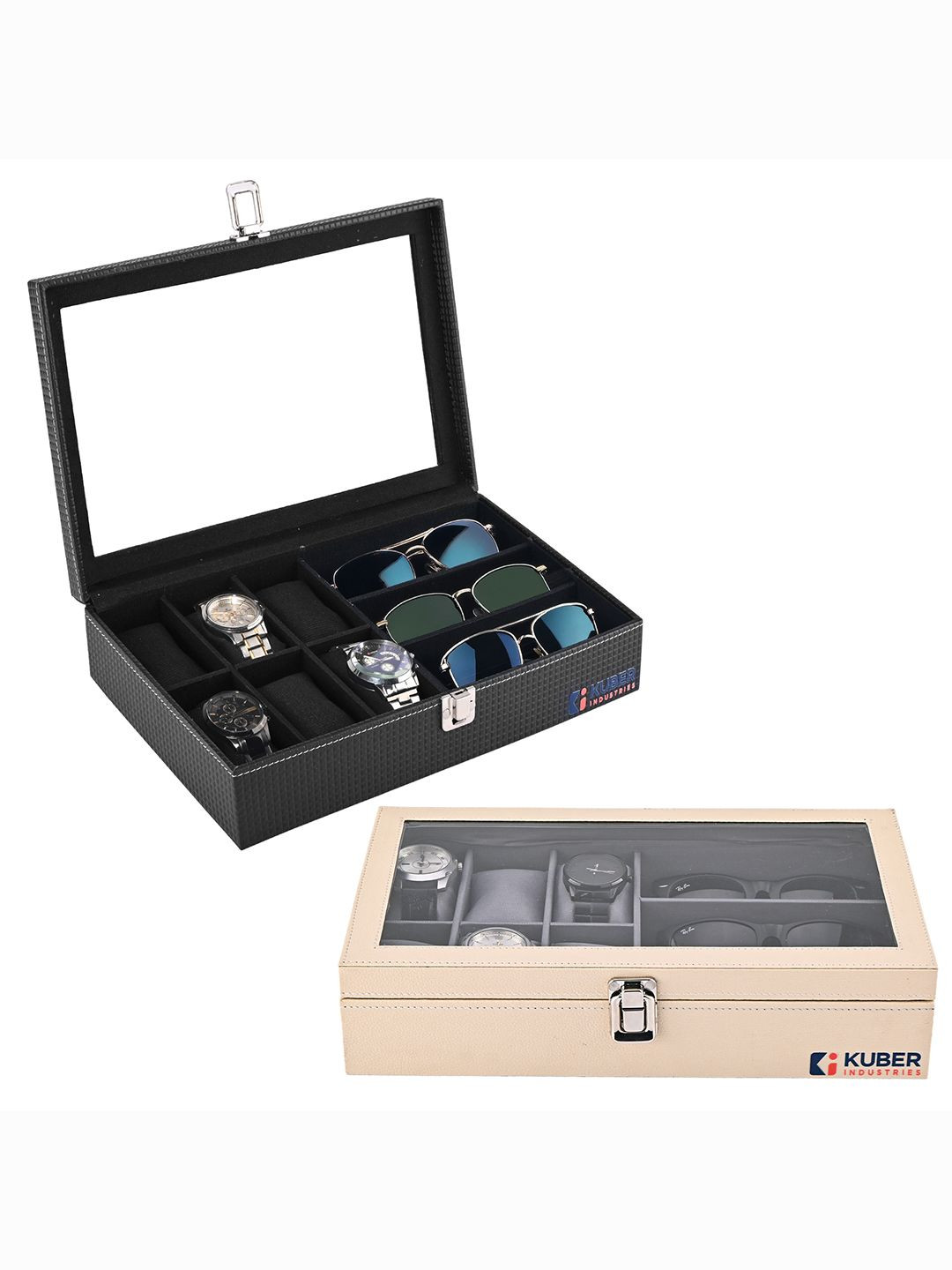 Kuber Industries pack of 2 Premium Faux Leather 6+3 Slots sunglasses watch organiser