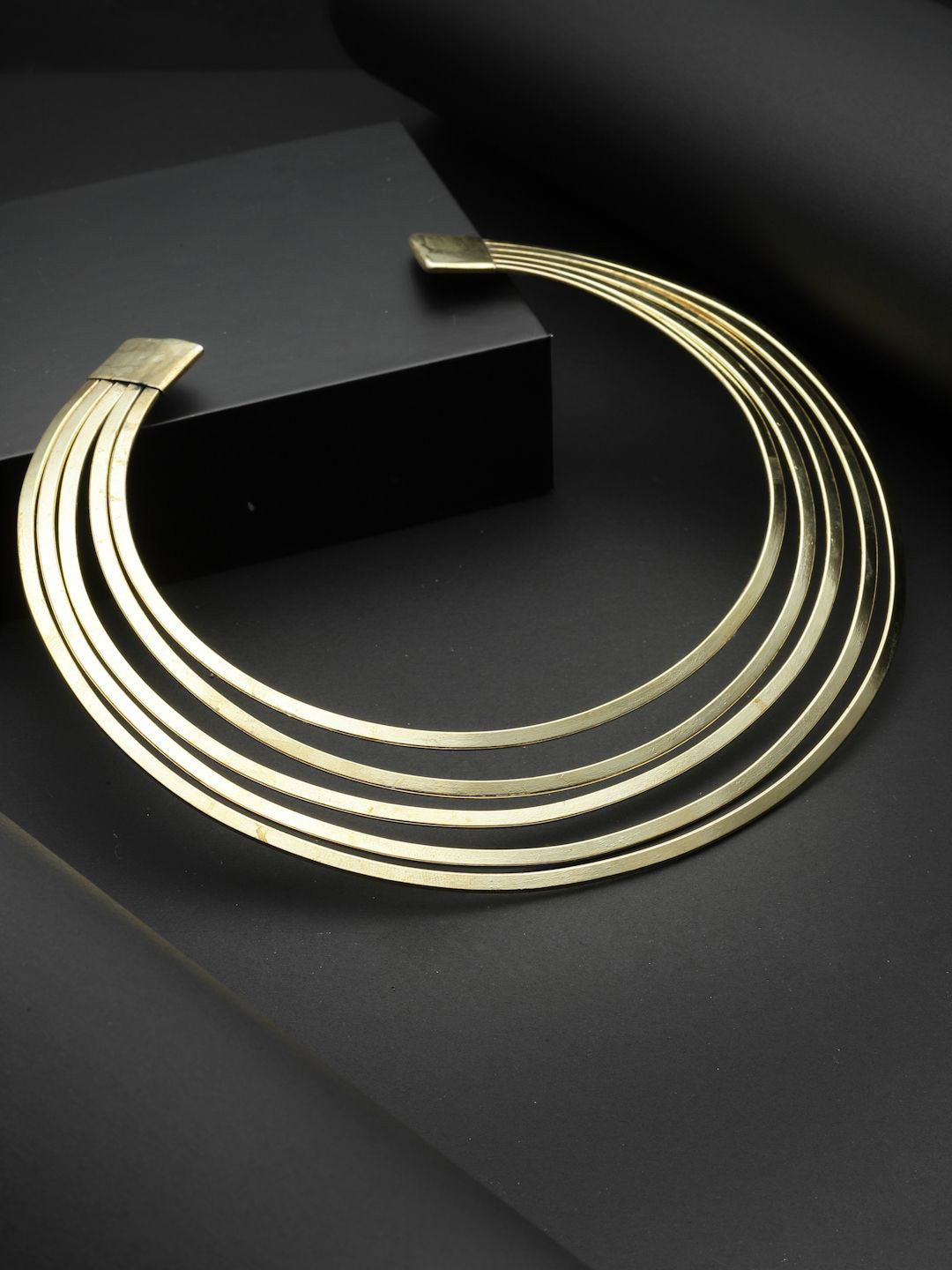 Moedbuille Gold-Plated Layered Tribal Design Oxidised Choker Necklace