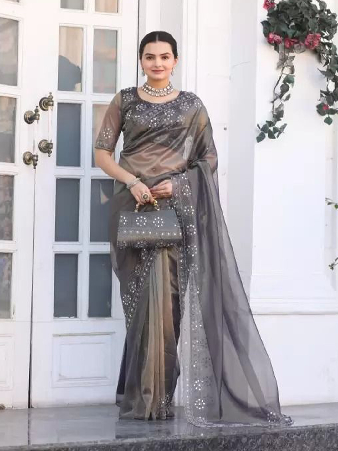 Florence Embroidered Saree With An Unstitched Blouse Piece