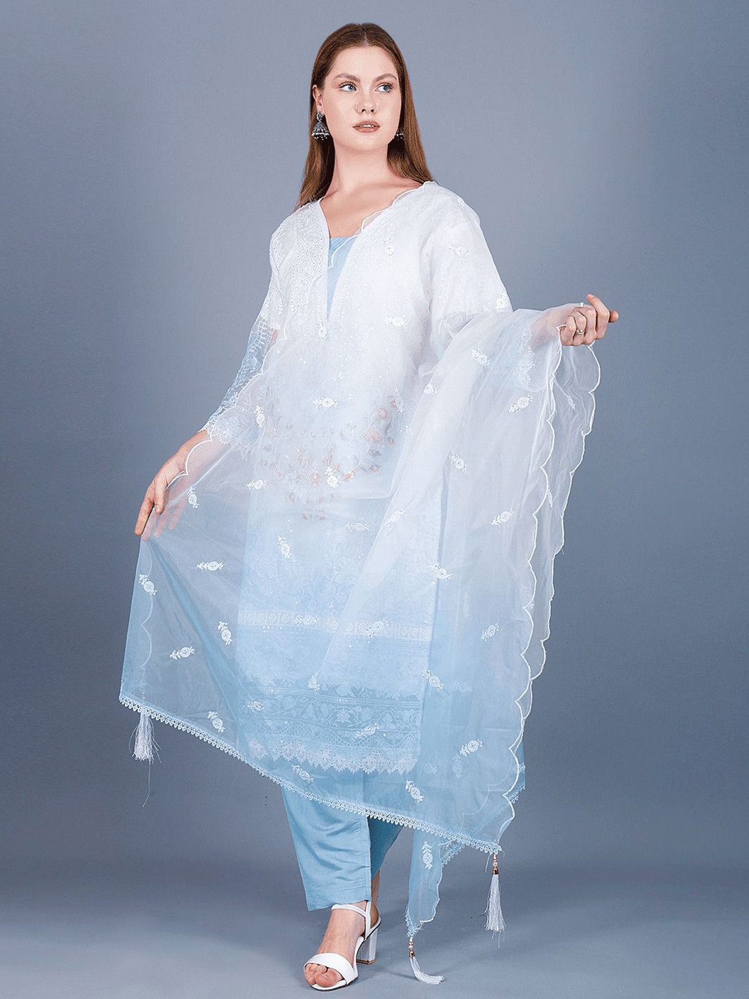 Sufiana Women Floral Embroidered Georgette A-Line Midi Dress