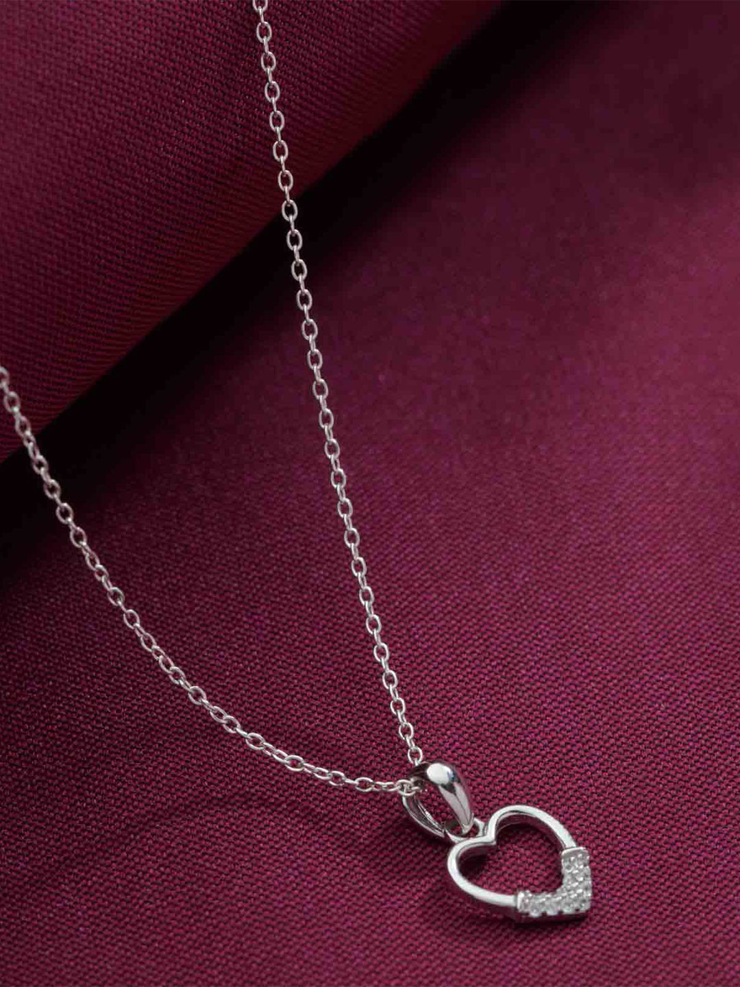 Gargi by P. N. Gadgil & Sons 925 Sterling Silver-Plated Stone-Studded Heart Pendant Chain