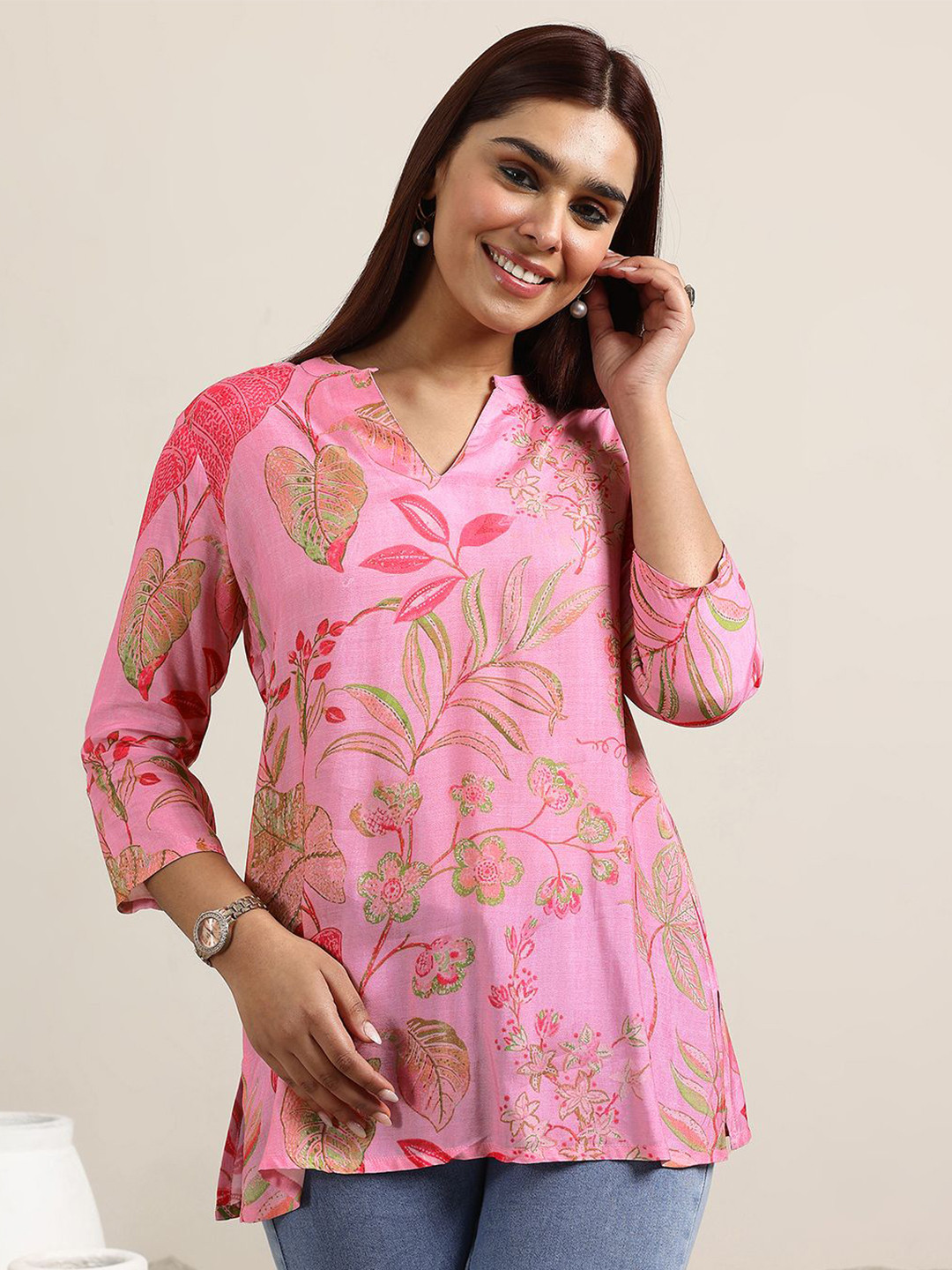 Libas Tropical Printed Mandarin Collar Printed Tunic