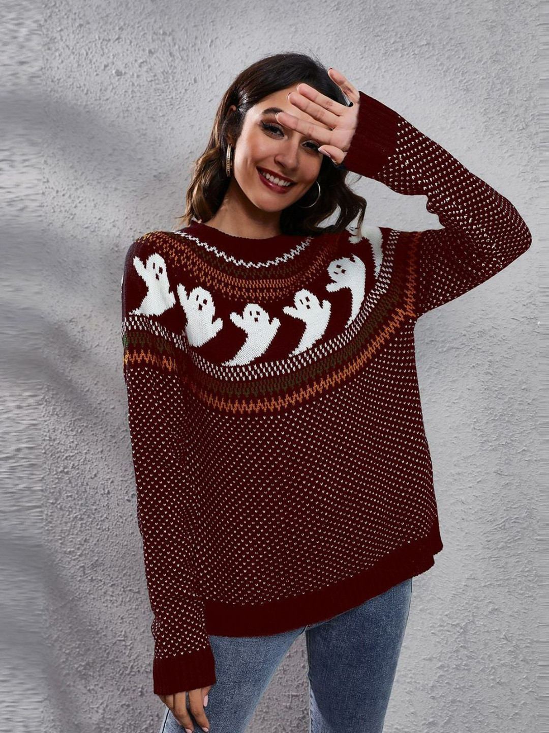 Oh Rare Women Acrylic Self Design Pullover