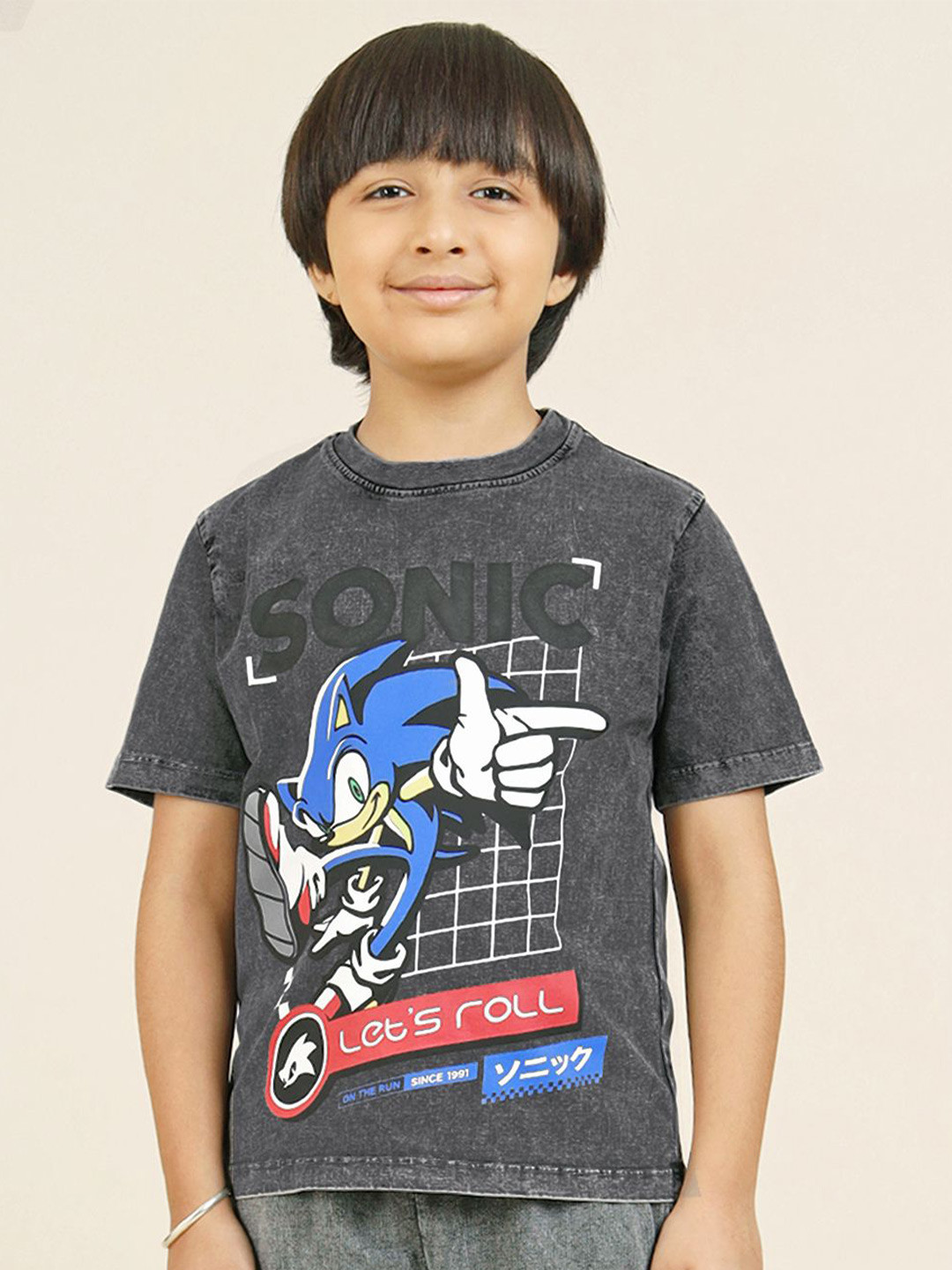 Kids Ville Boys Sonic Graphic Printed Regular Fit Cotton Tshirt