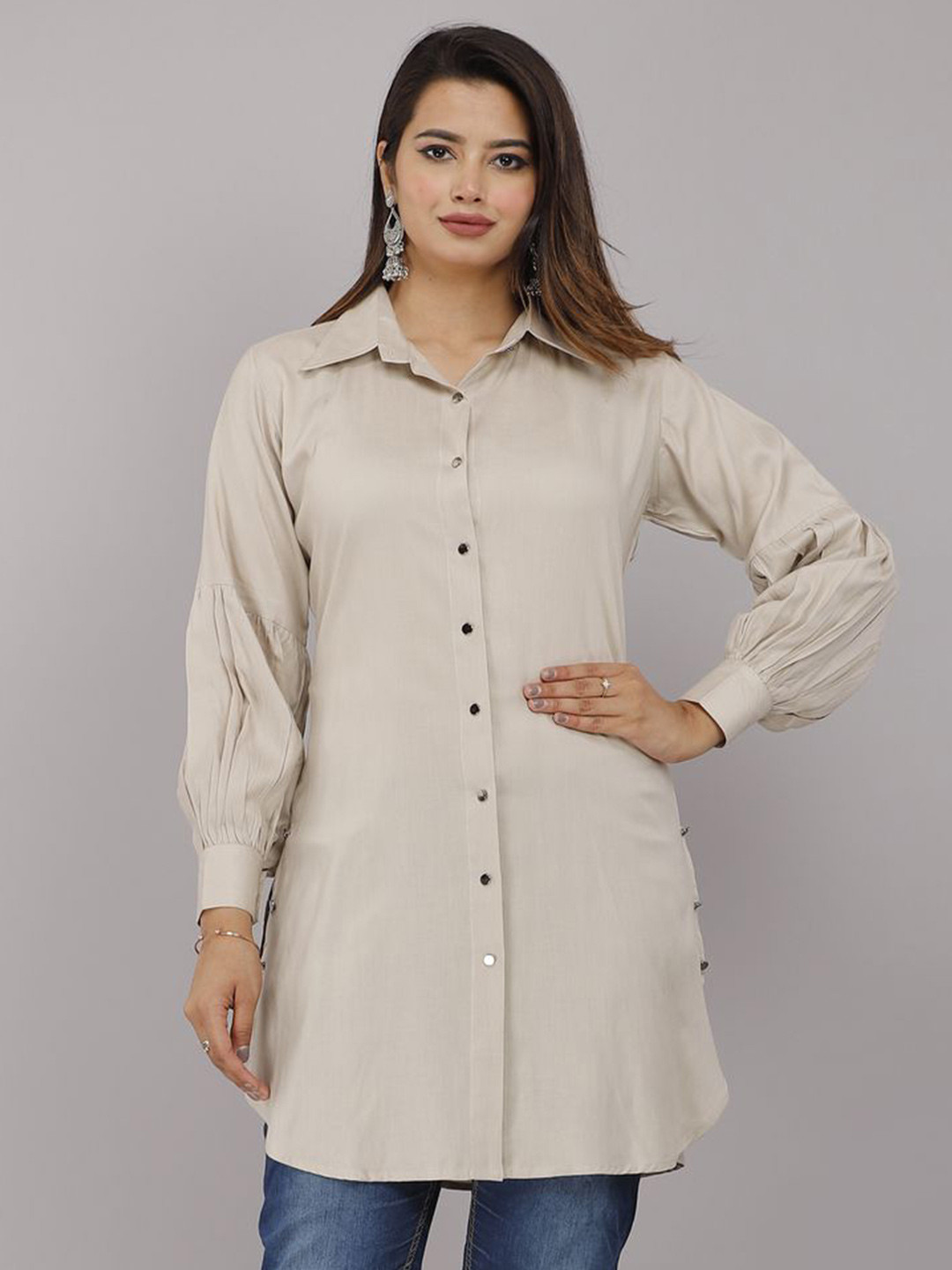 Myorica Women Standard Oversized Fit Spread Collar Solid Casual Shirt