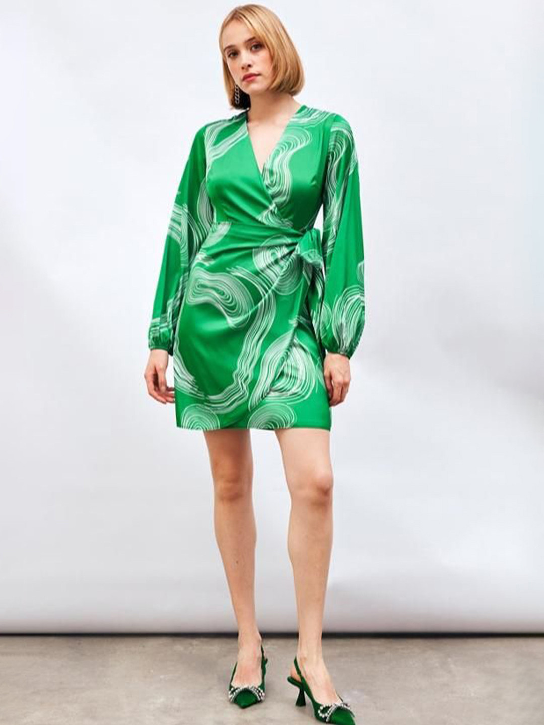 Fashion Gaiia Printed Wrap Satin Dress