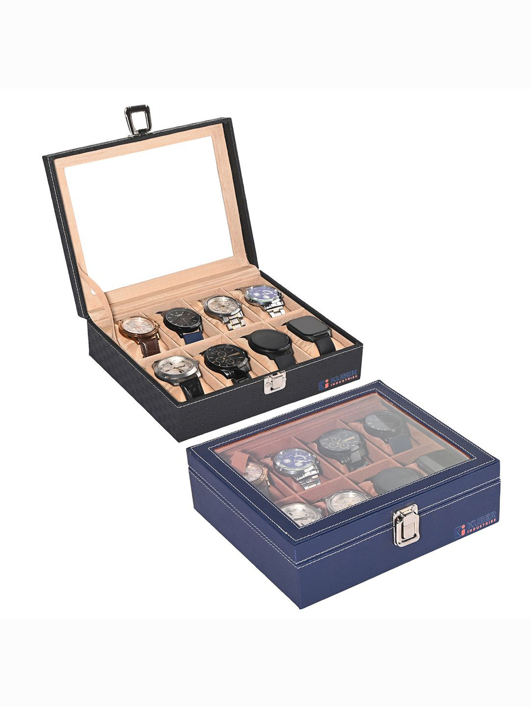 Kuber Industries Pack of 2 Faux Leather 8 Slots watch organiser for drawer men gifting