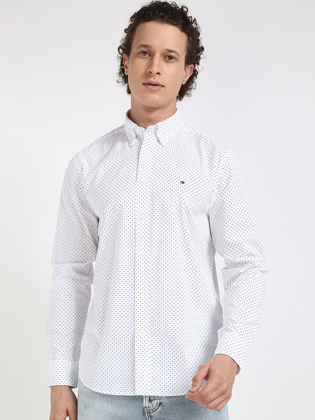 Tommy Hilfiger Men FLEX Button-Down Collar Polka Dots Printed Cotton Casual Shirt