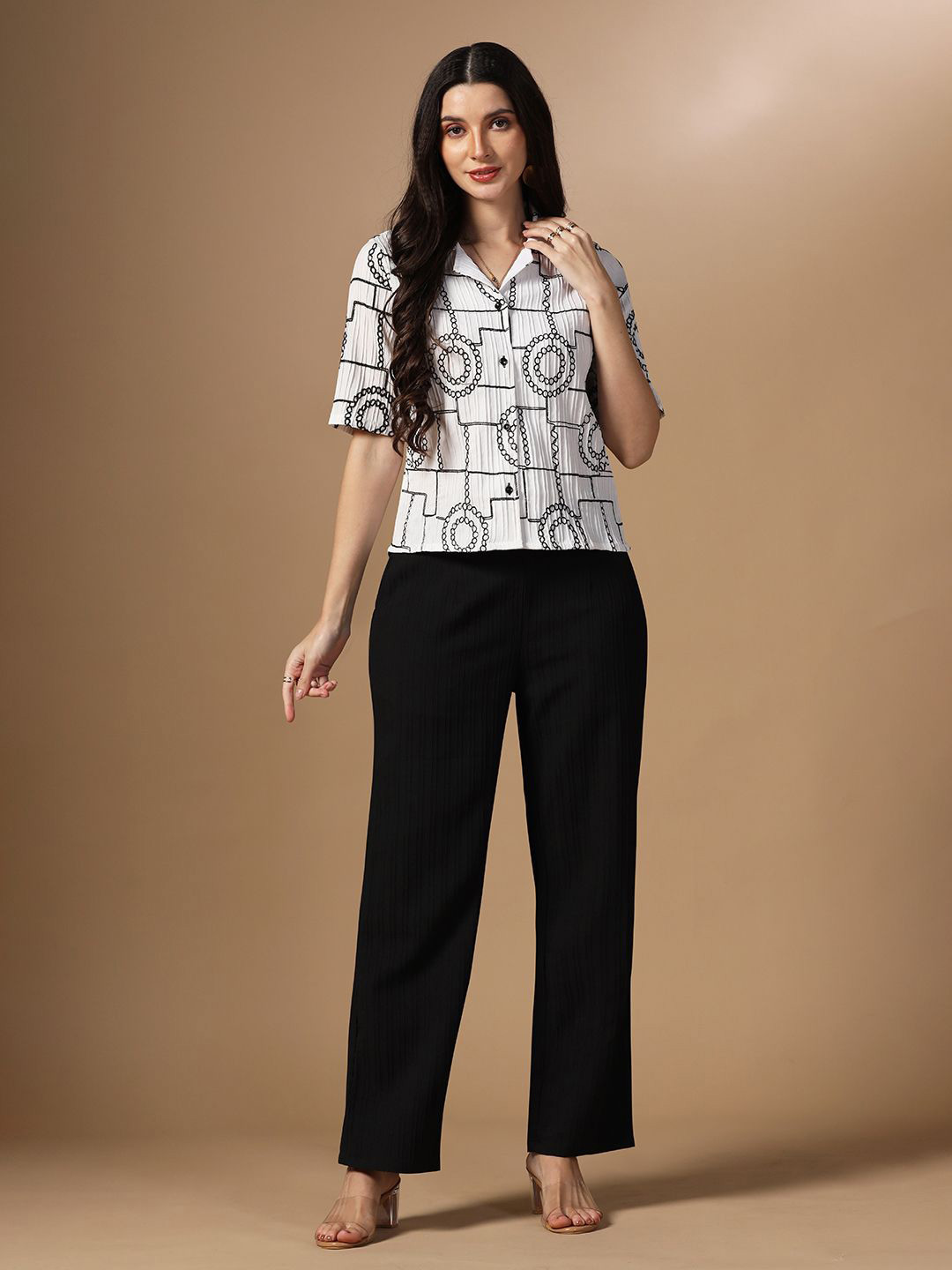Moda Rapido White Embroidered Short Sleeves Shirt & Trousers