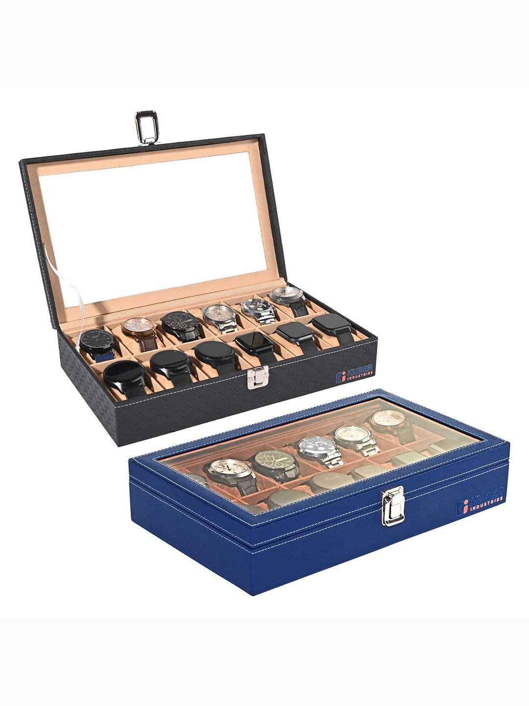 Kuber Industries pack of 2 Gold Faux Leather 12 Slots watch organiser for men