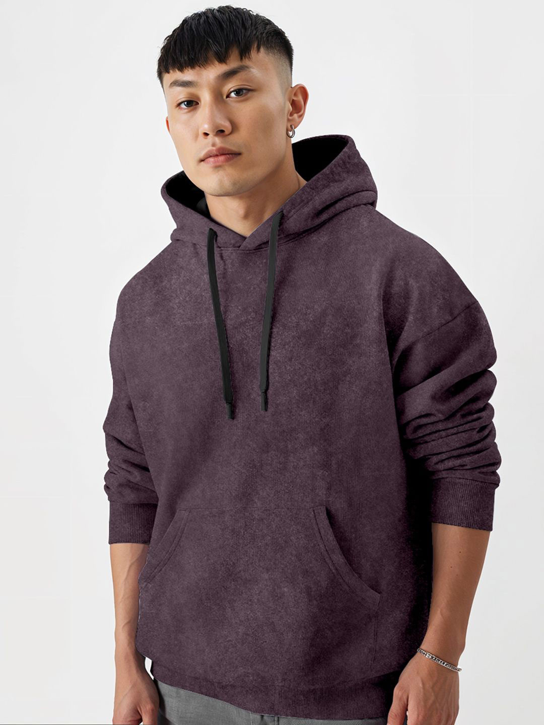 Crazymonk Men Acid wash Oversized Plain Hoodie Sweatshirt