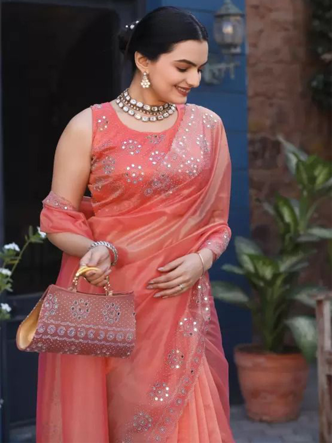 Florence Beads and Stones Organza Saree