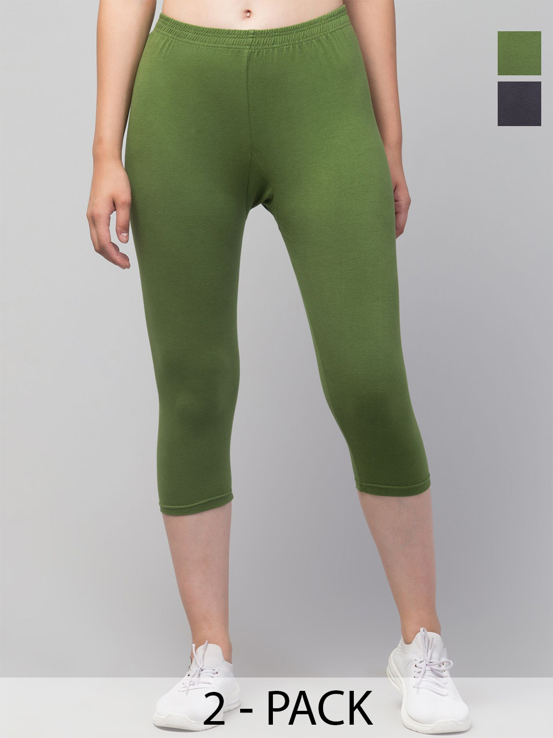 ULLAS Women Pack of 2 Cotton Lycra Skinny Fit Mid-Rise Capris
