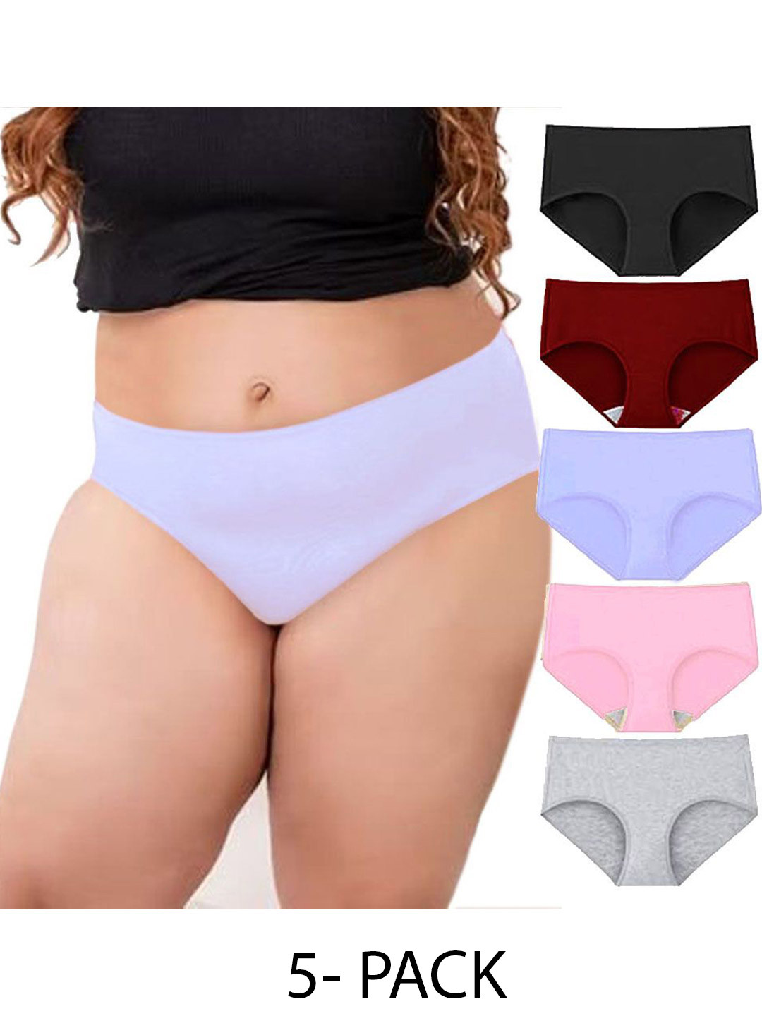 Diving Deep Women Pack of 5 Plus Size Low-Rise Hipster Briefs
