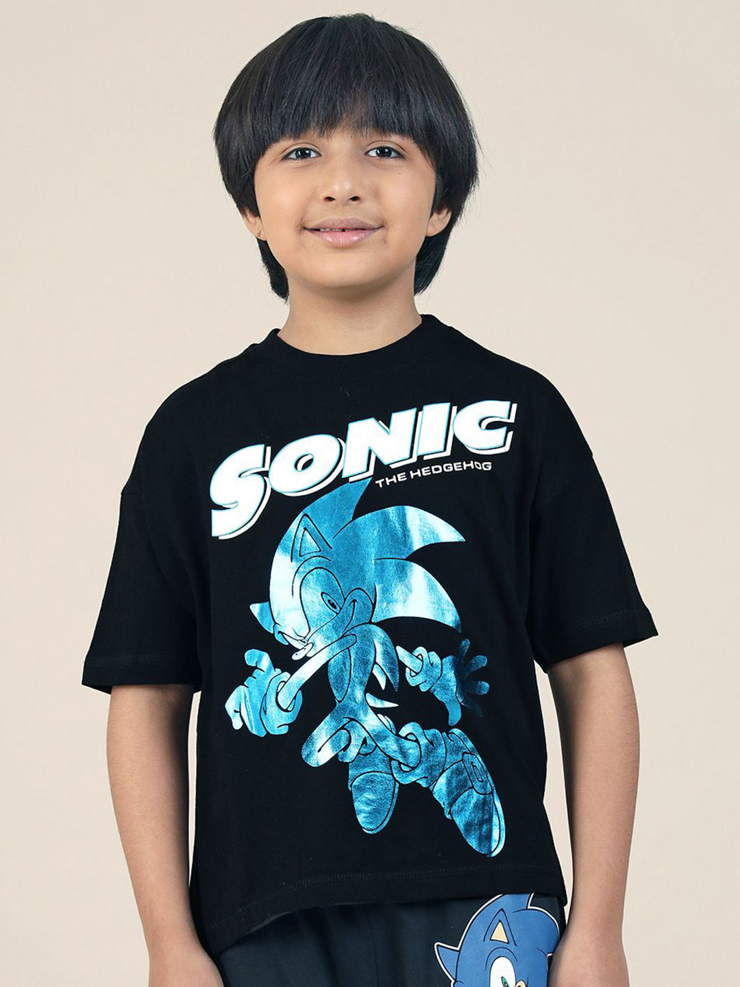 Kids Ville Boys Sonic Graphic Printed Oversized Cotton Tshirt