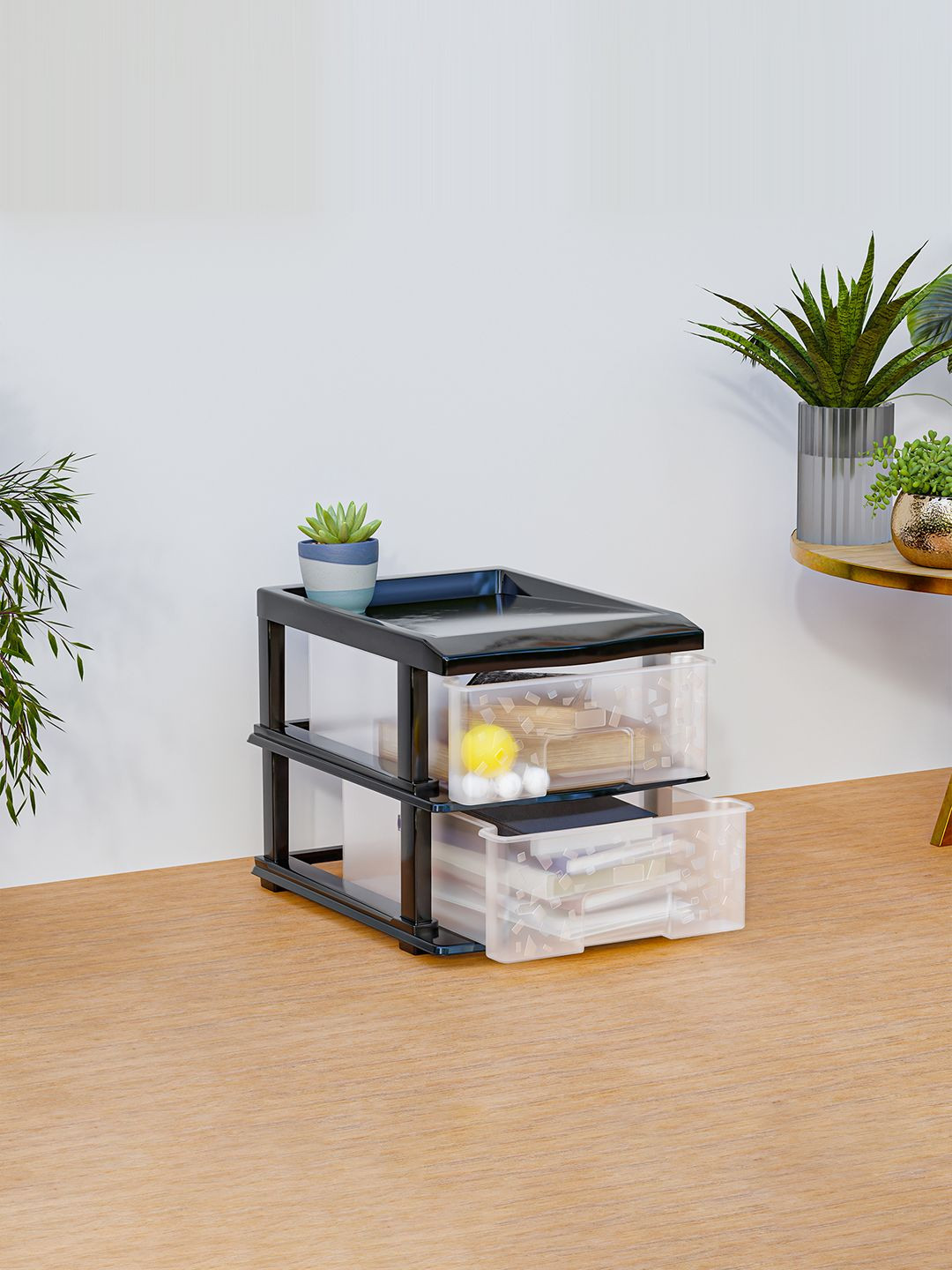Kuber Industries Transparent 2-Layer Collapsible Multipurpose Drawers Storage Organizer