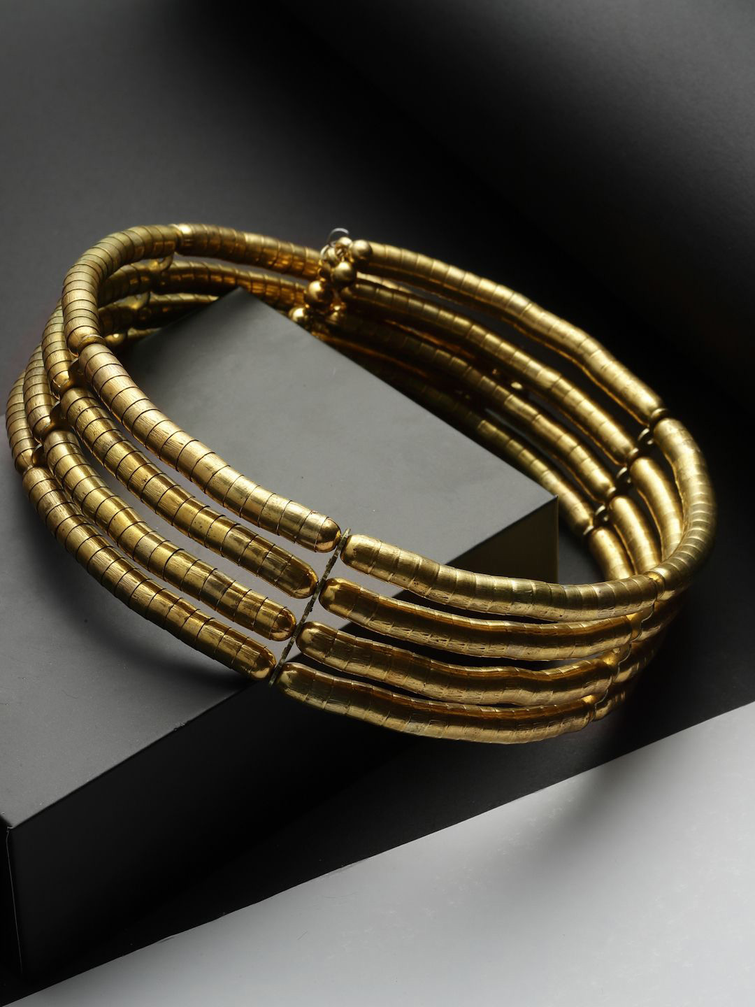 Moedbuille Gold-Plated Layered Antique Tribal Design Oxidised Choker Necklace