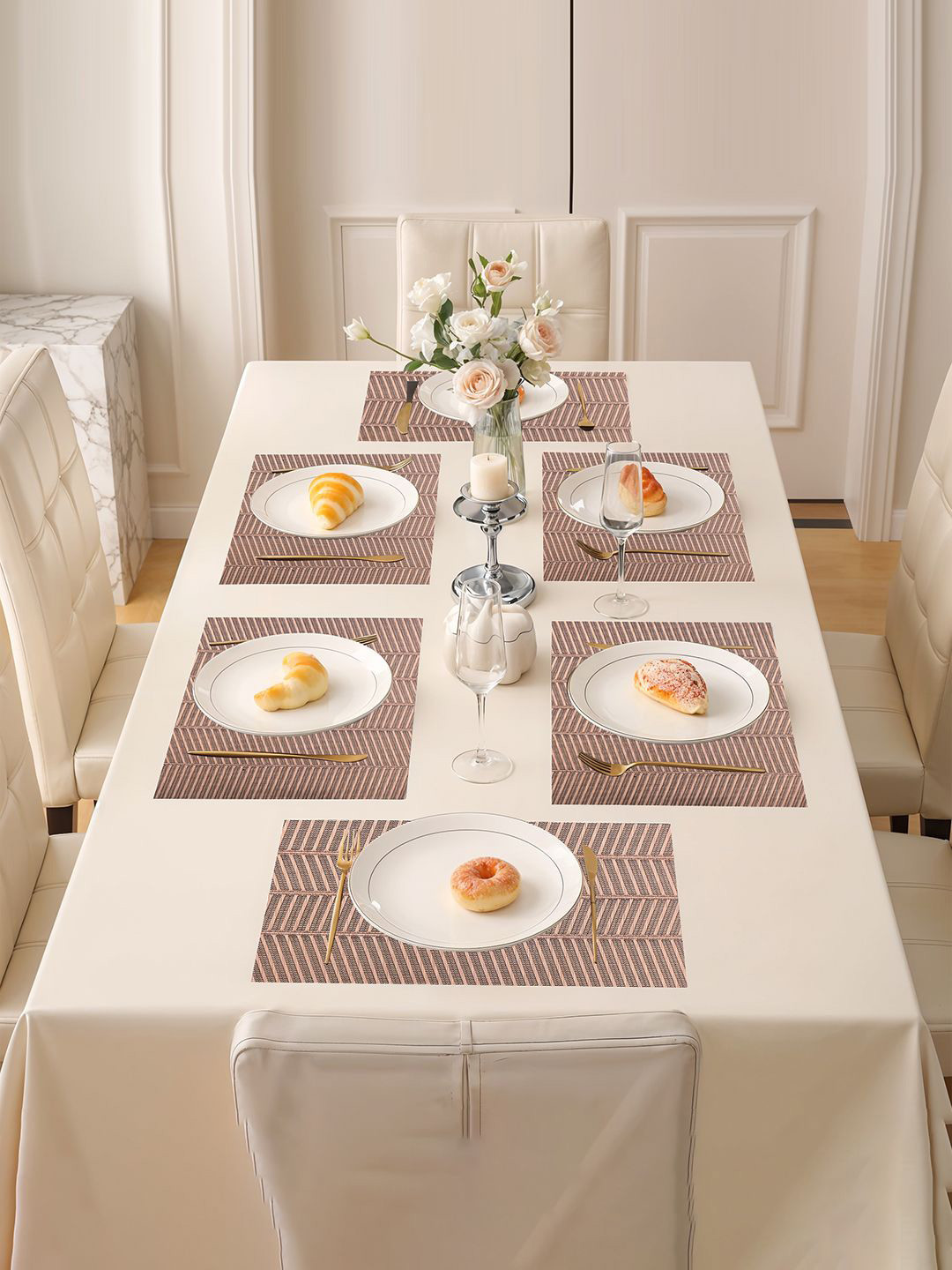 Kuber Industries Copper-Toned 18 Pieces Striped Rectangular Shape Dining Table Mats