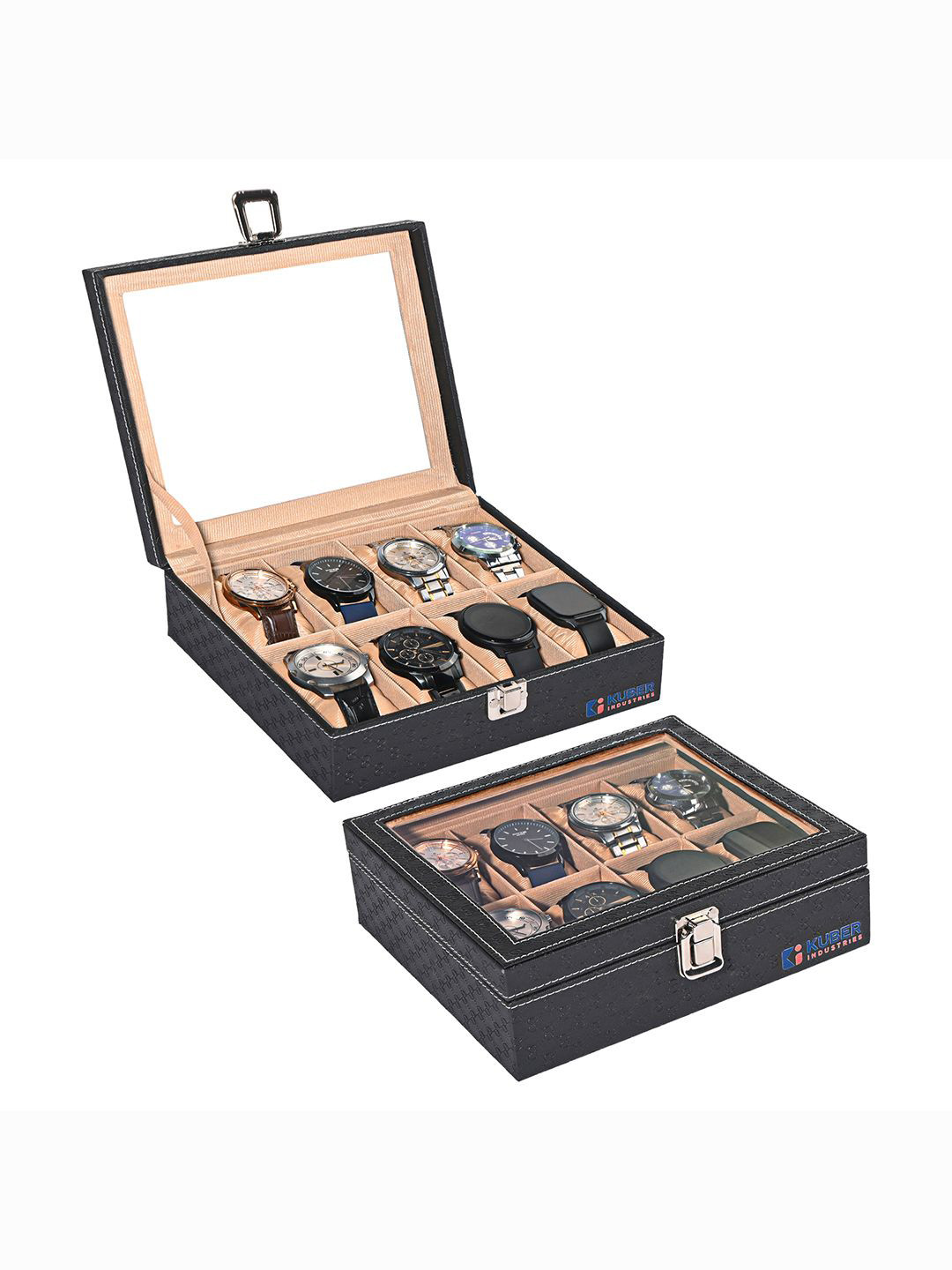 Kuber Industries Pack of 2 Black Golden Faux Leather 8 Slotswatch Organiser