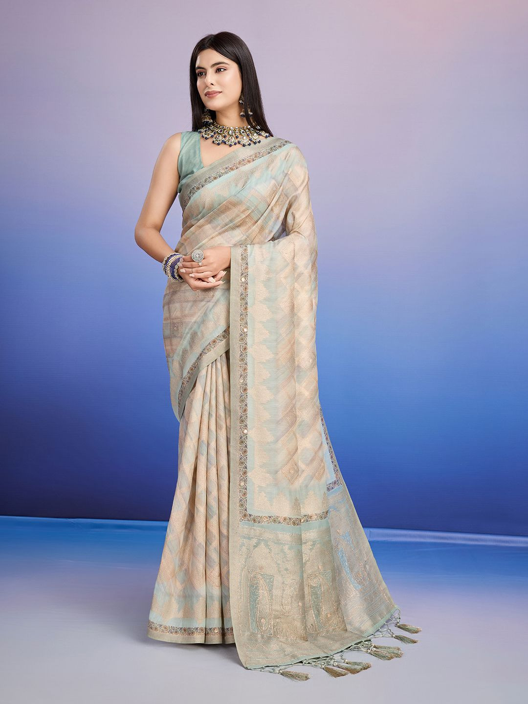 Mitera Embellished Aari Work Pure Cotton Banarasi Saree