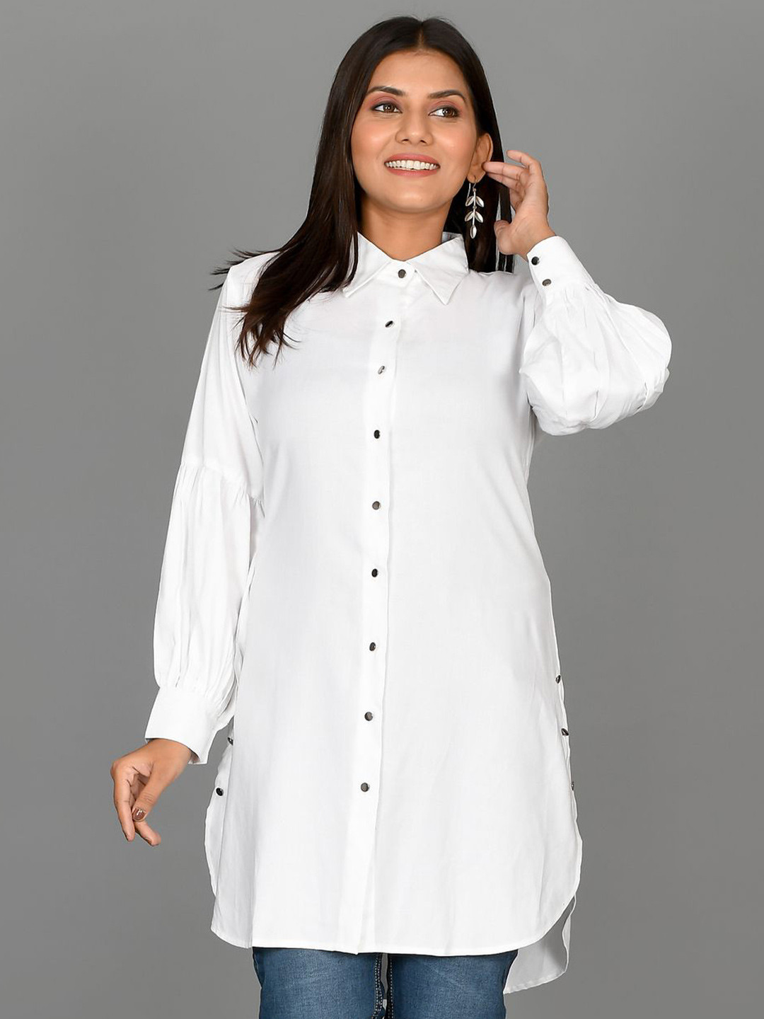 Myorica Women Standard Oversized Fit Spread Collar Solid Casual Shirt