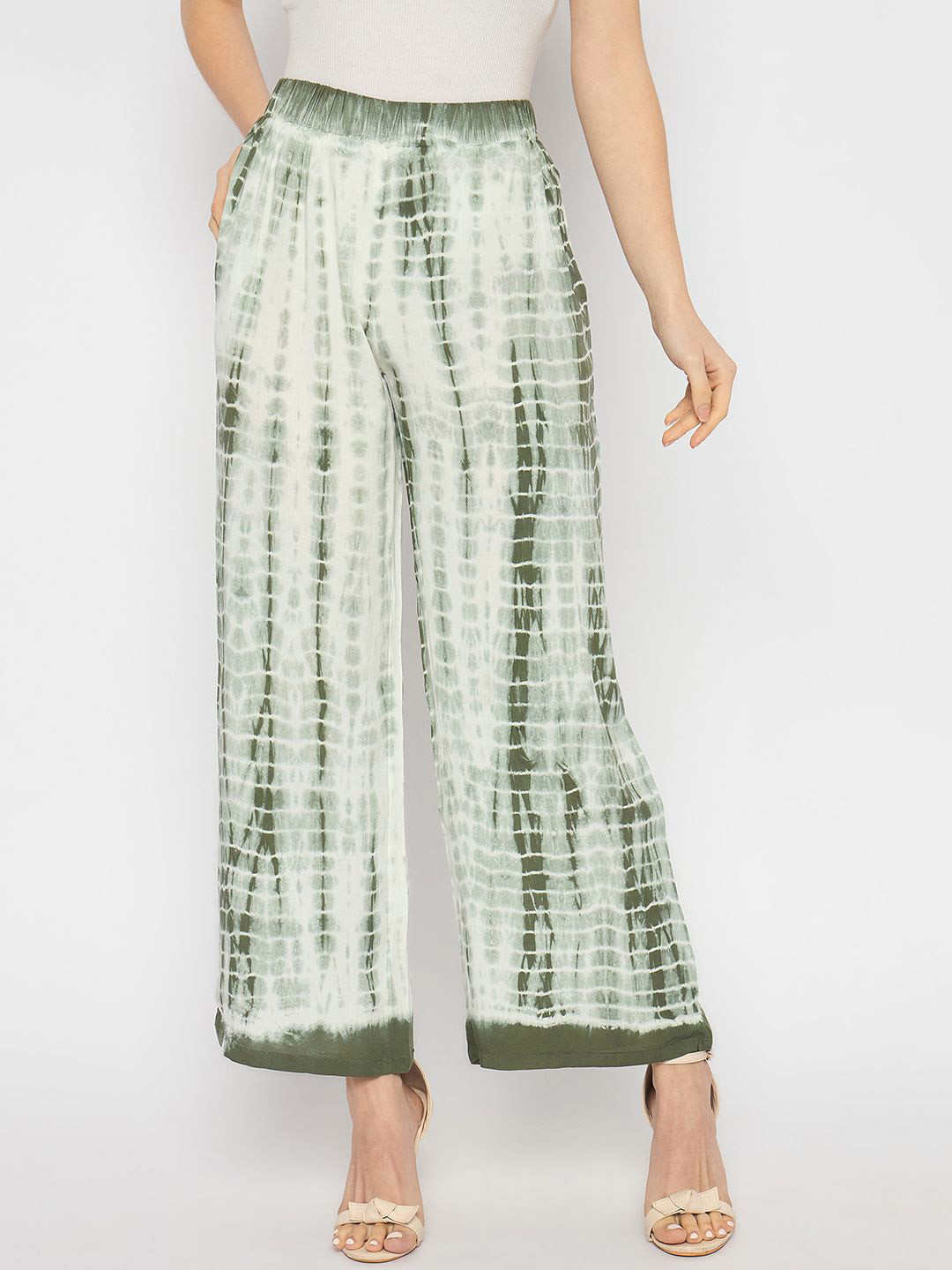 Novio Women Tie and Dye Printed Pure Cotton Flared Palazzos