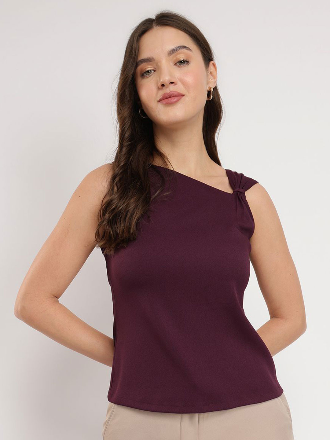 FableStreet Stretchable Asymmetric Neck Party Top