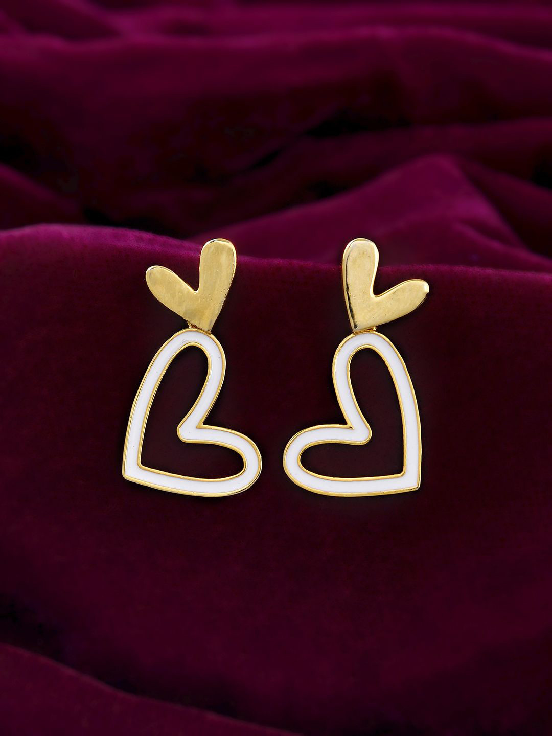 Voylla Trendy Love Drops Heart Gold-Plated Brass Studs