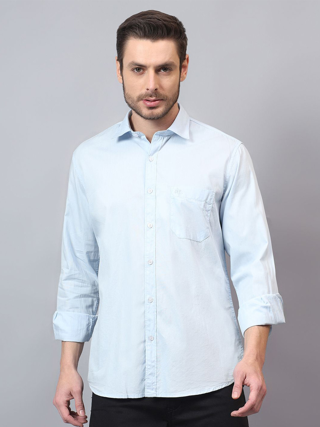 Cantabil Men Spread Collar Solid Cotton Casual Shirt