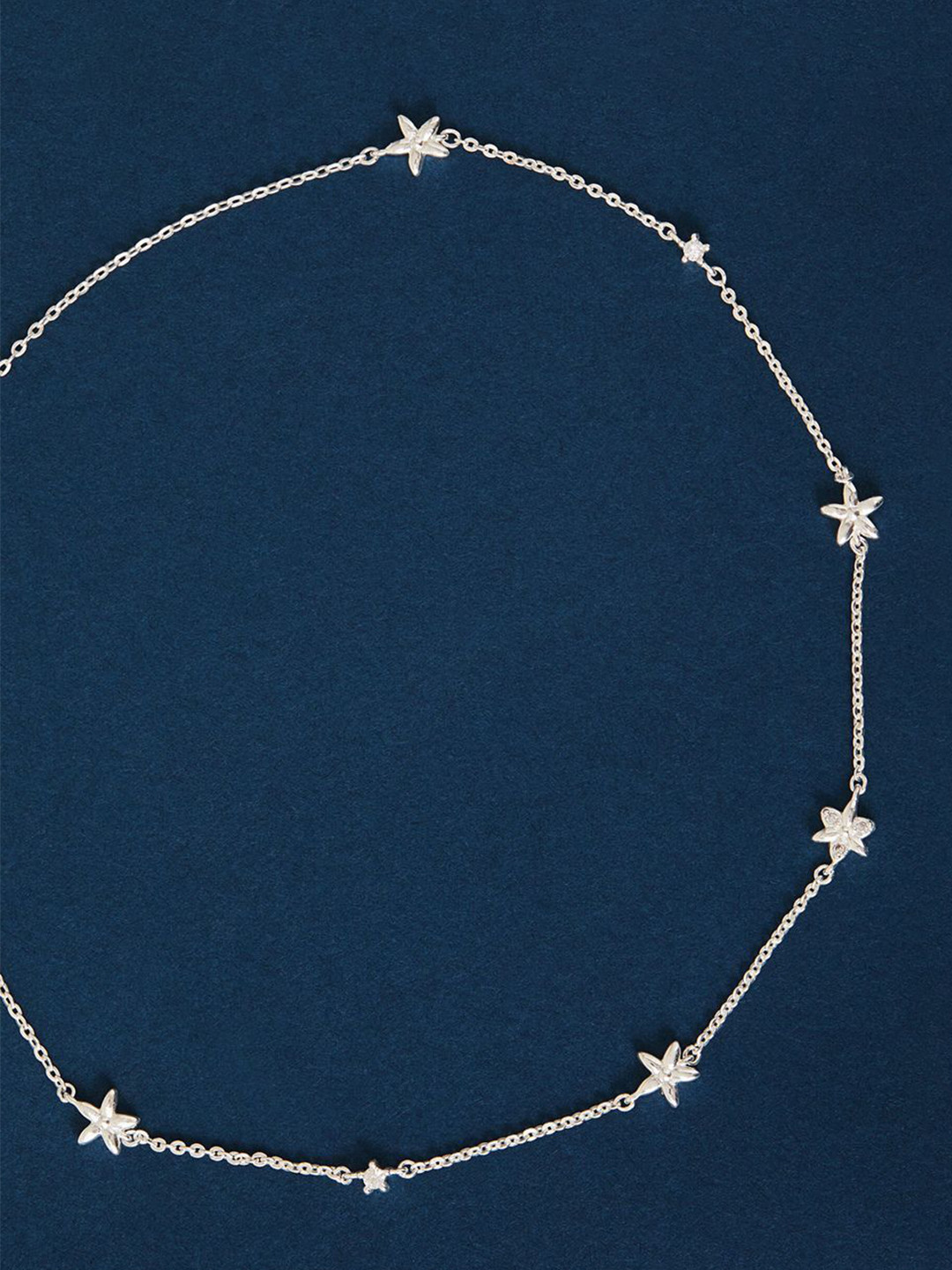 Accessorize Sterling Silver-Plated CZ-Stone Studded Anti Tarnish Flower Collar Chain