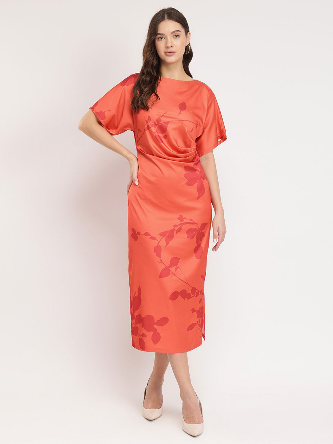 FableStreet Satin Floral Print Kimono Women Dress