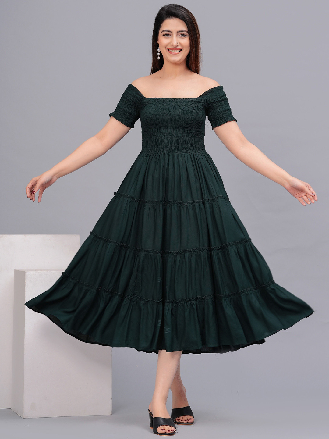 Fmkcreation Women Off - Shoulder Fit & Flare Maxi Dress