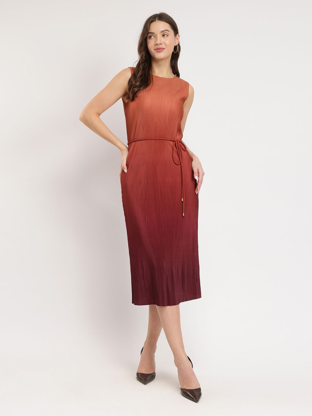 FableStreet Brown Ombre Pleated Dress