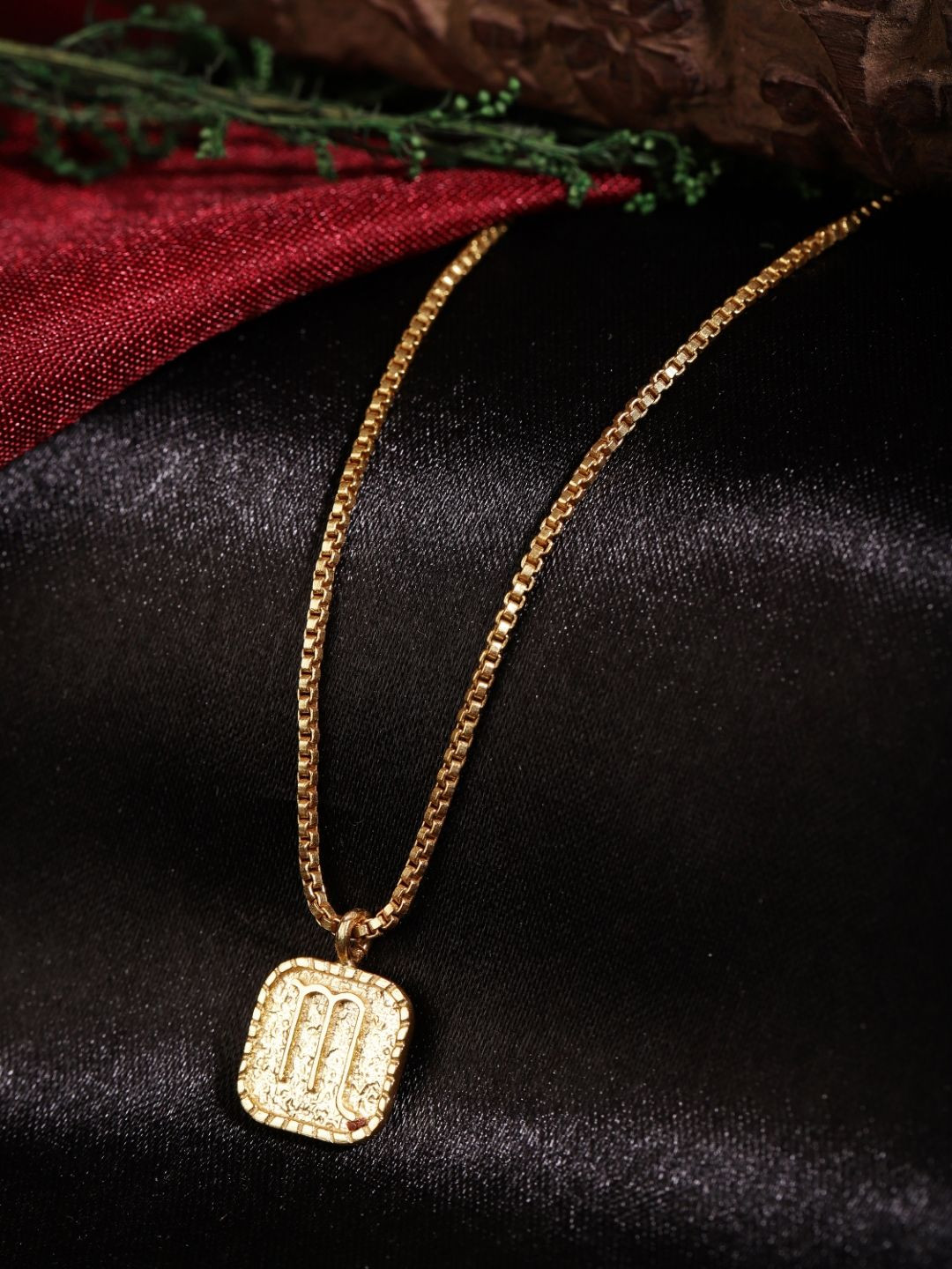 Berserk Gold Plated Scorpio Box Chain Square Pendant with Chain