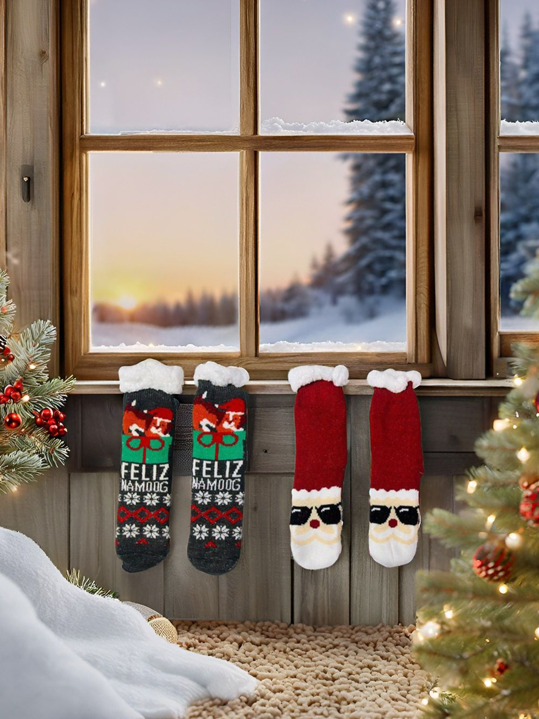 Butterthief Pack Of 2 Unisex Patterned Calf-Length Sherpa Socks
