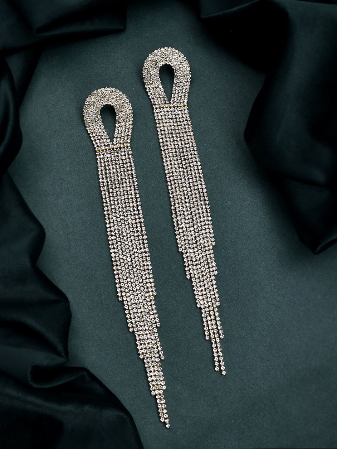 Voylla Timeless Sparkle Gold-Plated Rhinestone Brass Quirky Drop Earrings