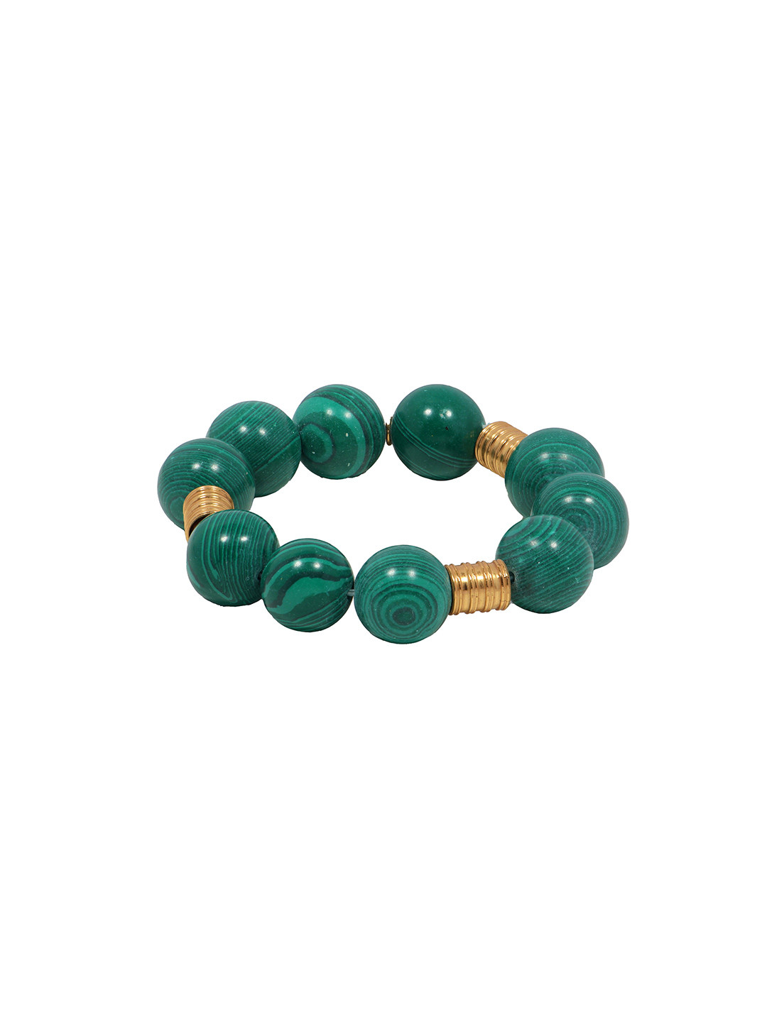 MNSH Gold-Plated Boheme Beads Malachite Ball Elasticated Bracelet
