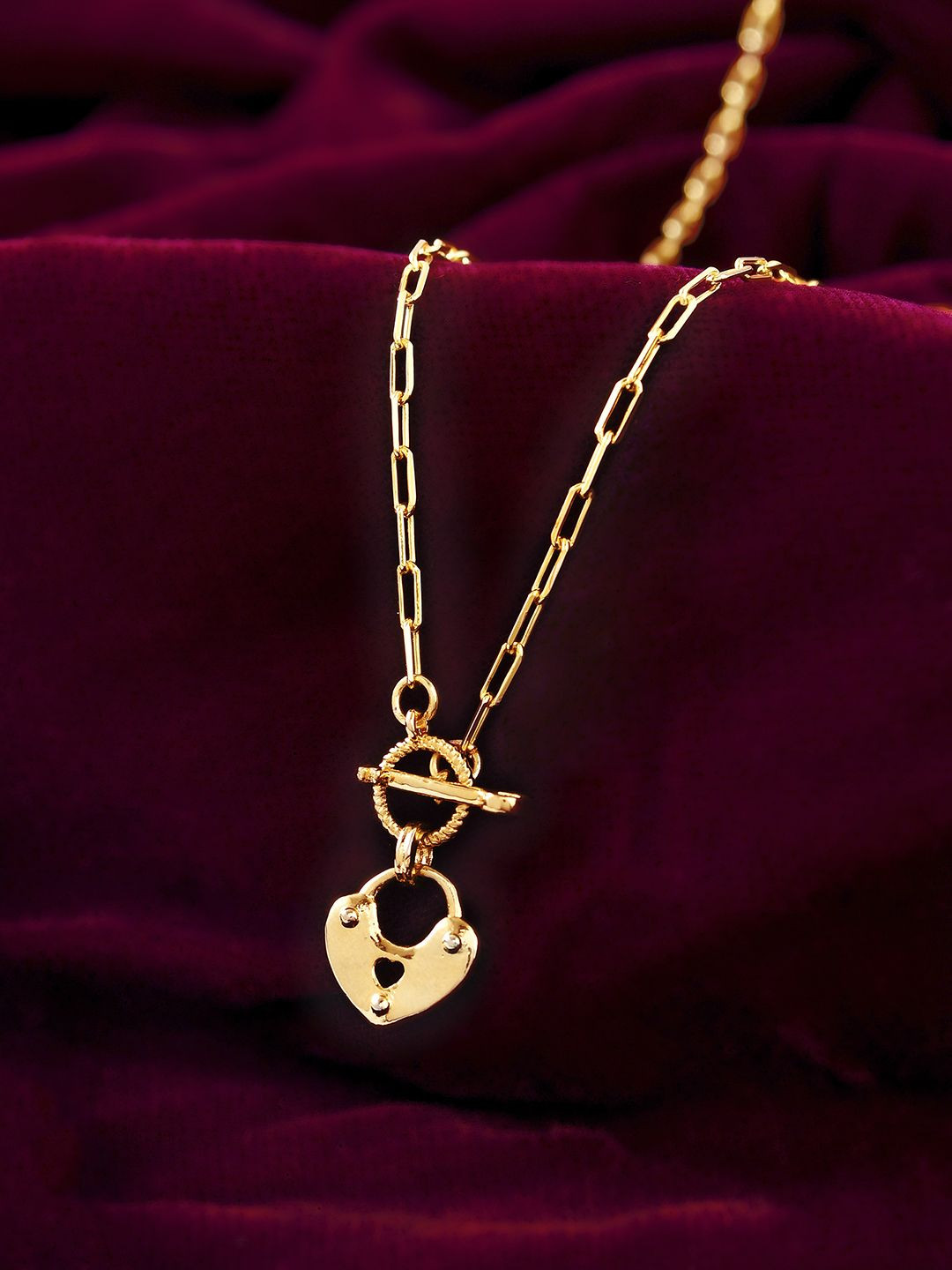 Voylla Gold-Plated Heart Shaped Valentine's Day Locked In Love Pendant With Chain