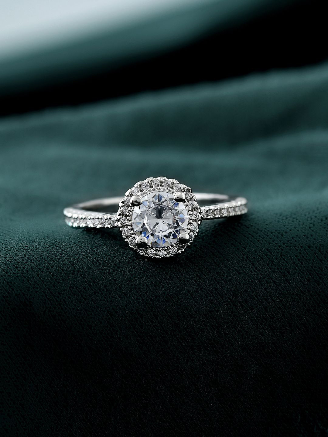 Voylla Rhodium-Plated AD-Stone Studded  Valentine's Day Eternal Spark Solitaire Ring