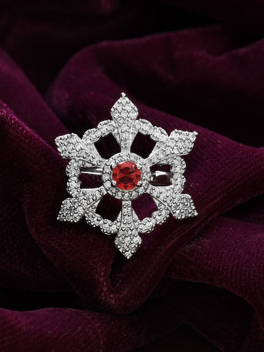 Voylla Rhodium-Plated AD Studded Royal Romance Viviana Finger Ring