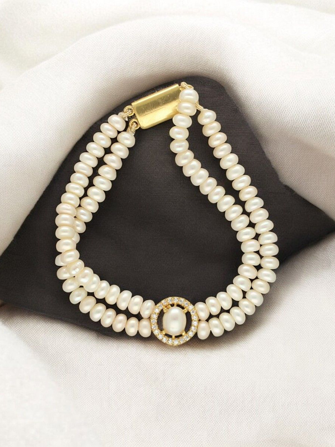 Sri Jagdamba Pearls Dealer Gold-Plated Beaded Ovia Dual Line Multistrand Bracelet