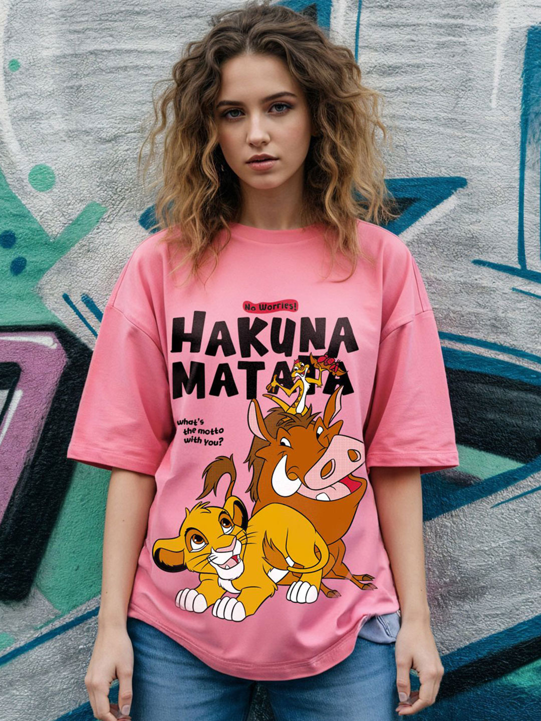 Bewakoof Official Disney Merchandise Hakuna Matata Women's Printed Oversized T-Shirt